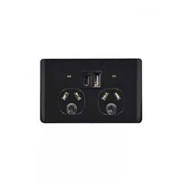 Leopard -u00a0Power Point Fully Integrated Dual USB Charger (Type A & C) Auto Switched  Black x16 - LEPP2USBAUBK