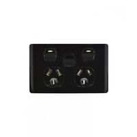 Leopard - Power Point Switched 2 Gang, 10A 250V~, With Extra Switch 16AX/20A  Black x5 - LEPPSW2GBK