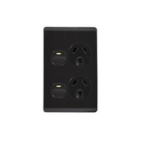 Leopard - Power Point Switched Vertical 2 Gang 10A 250V~  Black x5 - LEPPV2GBK