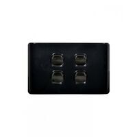 Leopard - Switch Horizontal 4 Gang, 16AX/20A 250V~  Black x10 - LESW4GBK