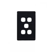 Leopard -u00a0Switch Plate Vertical 5 Gang (Less Mech)  Black x10 - LESWPV5GBK