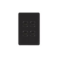 Senoa Simple -u00a0Switch Glass Front Vertical 4 Gang 16AX/20A 250V  Black x10 - SENSWV4GBK