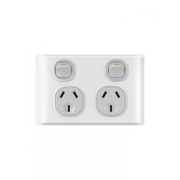 Snow Leopard - Power Point Switched 2 Gang 10A 250V~, White Cover, White Grid  White/Silver x10 - SNPP2GWS