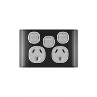 Snow Leopard - Power Point Switched 2 Gang 10A 250V~, With Removable Extrau00a0Swtich 16AX/20A, White Cover, White Grid  Black/Silver x5 - SNPPSW2GBS