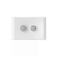 Snow Leopard - Switch Horizontalu00a02 Gang 16AX/20A 250V~, White Cover, White Grid  White/Silver x10 - SNSW2GWS