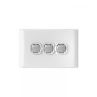 Snow Leopard - Switch Horizontalu00a03 Gang 16AX/20A 250V~, White Cover, White Grid  White/Silver x10 - SNSW3GWS