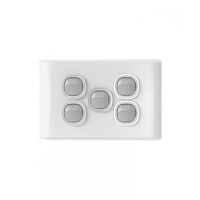 Snow Leopard -u00a0Switch Horizontalu00a05 Gang 16AX/20A 250V~, White Cover, White Grid  White/Silver x5 - SNSW5GWS