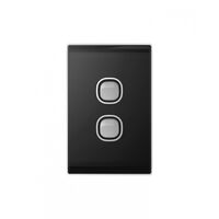 Snow Leopard - Switch Vertical 2 Gang 16AX/20A 250V~, White Cover, White Grid  Black/Silver x10 - SNSWV2GBS