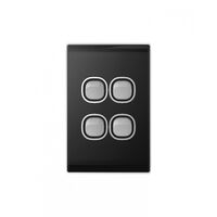 Snow Leopard - Switch Vertical 4 Gang 16AX/20A 250V~, White Cover, White Grid  Black/Silver x10 - SNSWV4GBS