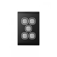 Snow Leopard.-u00a0Switch Vertical 5 Gang 16AX/20A 250V~, White Cover, White Grid  Black/Silver x5 - SNSWV5GBS
