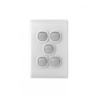 Snow Leopard.-u00a0Switch Vertical 5 Gang 16AX/20A 250V~, White Cover, White Grid  White/Silver x5 - SNSWV5GWS
