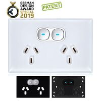 Glass Double GPO With Built-In LED Push Button Switch