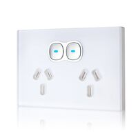 Glass Double GPO With Built-In LED Push Button Switch