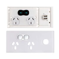 Glass Double GPO With Built-In LED Push Button Switch With USB