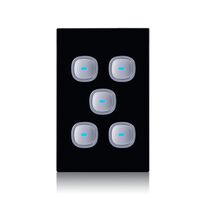 Glass Five Gang Switch With Built-In LED Push Button Black