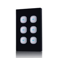 Glass Six Gang Switch With Built-In LED Push Button Black