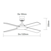 Razor 1320mm 4 Blade Ceiling Fan Only Matt Black