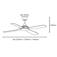 Discovery II 1320mm 4 Blade ABS Ceiling Fan Only Matt Black