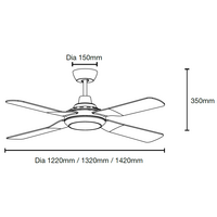 Discovery II 1440mm 4 Blade ABS Ceiling Fan with 15w Tricolour LED Light White