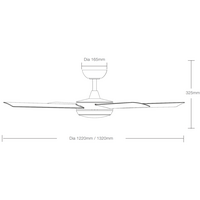 Quantum DC 1320mm All ABS 4 Fast Fix Blade Remote Control Ceiling Fan With 24W Dimmable Tricolour LED Light Matt White