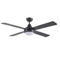 Link 1220mm 4 Blade Ceiling Fan with 15w LED Tricolour Light Matt Black
