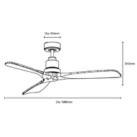 Mallorca DC 1320mm 3 Timber Blade WIFI & Remote Control Ceiling Fan Only Matt Black/Walnut