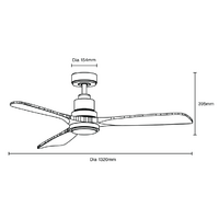 Mallorca DC 1320mm 3 Timber Blade WIFI & Remote Control Ceiling Fan with Variable Dim 24w CCT LED Light Matt White/Natural