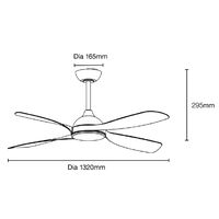 Hampton DC 1320mm 4 ABS Blade WIFI & Remote Control Ceiling Fan Only Matt White/Oak