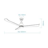 Polo DC 1320mm 3 ABS Blade WIFI & Remote Control Ceiling Fan with Variable Dim 15w CCT LED Light Matt White