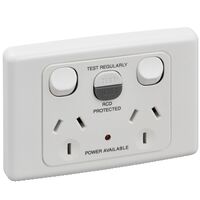 2000 Series, RCD Protected Twin Switch Socket Outlet, 250V, 10A, 1 Pole, 10mA RCD
White Electric