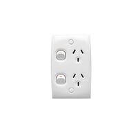 Standard Series, Twin Switch Socket Outlet, 250V, 10A, Standard Size, Vertical, Two Piece Base
White Electric