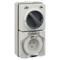 Clipsal - 56 Series, Switched Socket Outlet, 250V, 10A, 3 Flat PIN, IP66, 2 Pole
Grey