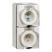 Clipsal - 56 Series, RCD Protected Switched Socket Outlet, 250V, 10A, 3 Flat PIN, IP66, 30mA
Grey
