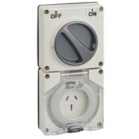 Clipsal - 56 Series, Switched Socket, Surface Ip56 Double Pole 3 PIN Less Enclosure
Grey