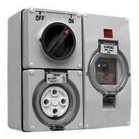 Clipsal - 56 Series, RCD Protected Switched Socket Outlet, 500V 32A, 4 Round PIN IP66 3 Pole, 30mA RCD
Grey