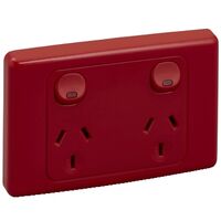 2000 Series, Twin Switch Socket Outlet, 250V, 10A, 2 Pole - Red