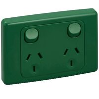 2000 Series, Twin Switch Socket Outlet, 250V, 10A - Green