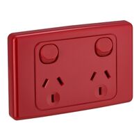2000 Series, Twin Switch Socket Outlet, 250V, 10A - Red