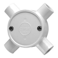 Clipsal - Cable Management, Round Junction Box, PVC, 16mm Entries, 4 Way - Grey