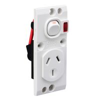 Medilec, Single Switch Socket Outlet, 250V, 10A, O Style, 2 Pole, Vertical, Neon - White Electric