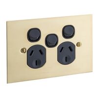 Metal Plate Series, Twin Switch Socket Outlet, 250V, 10A, BBSL Style, Flat Plate, Rmvb Extra Switch - Black