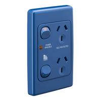 Medilec, Twin Switch Socket Outlet, 250V, 10A, 2 Gang, 1 Pole, Vertical - Dark Blue
