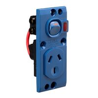 Medilec, Single Switch Socket Outlet, 250V, 10A, O Style, 2 Pole, Vertical, Neon - Dark Blue
