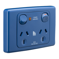 Medilec, Twin Switch Socket Outlet, 250V, 10A, 2 Gang, 1 Pole - Dark Blue