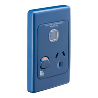 Medilec, Single Switch Socket Outlet, 250V, 10A, Vertical, 2 Pole, 10A, 250V - Dark Blue