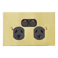 Metal Plate Series, Twin Switch Socket Outlet, 250V, 10A, BBSL Style, Flat Plate - Black