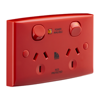 Medilec, Twin Switch Socket Outlet, 250V, 10A, Safety Shutter, Security Screw - Red