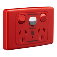 Medilec, RCD Protected Medilec, Twin Switch Socket Outlet, 250V, 10A, 1 Pole, Horizontal, 10mA RCD - Red