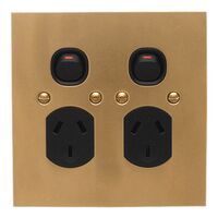 Metal Plate Series, Twin Switch Socket Outlet, 250V, 10A, BB Style, Flat Plate, Vertical - Black