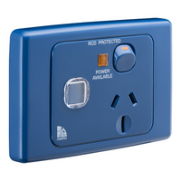 Medilec, Single Switch Socket Outlet, 250V, 15A, Circuit Identification - Dark Blue